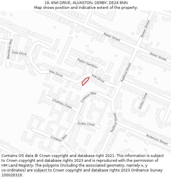 19, KIWI DRIVE, ALVASTON, DERBY, DE24 8NN: Location map and indicative extent of plot