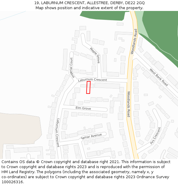 19, LABURNUM CRESCENT, ALLESTREE, DERBY, DE22 2GQ: Location map and indicative extent of plot
