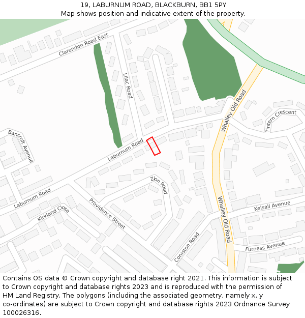 19, LABURNUM ROAD, BLACKBURN, BB1 5PY: Location map and indicative extent of plot