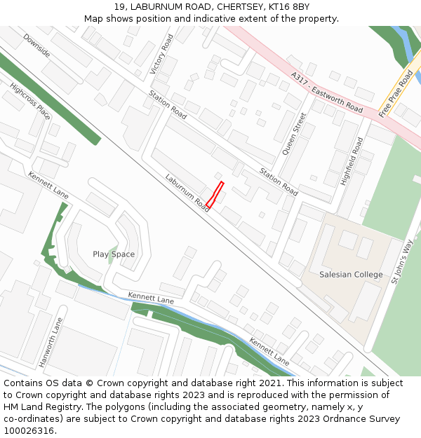 19, LABURNUM ROAD, CHERTSEY, KT16 8BY: Location map and indicative extent of plot