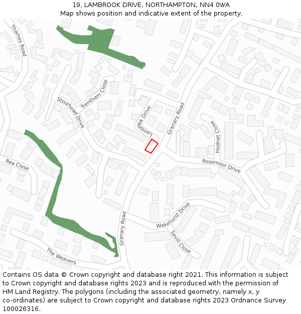 19, LAMBROOK DRIVE, NORTHAMPTON, NN4 0WA: Location map and indicative extent of plot