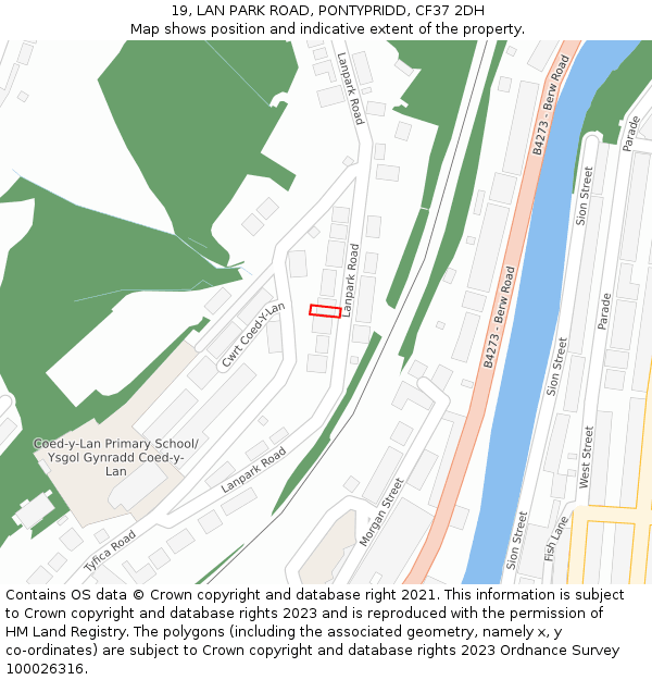 19, LAN PARK ROAD, PONTYPRIDD, CF37 2DH: Location map and indicative extent of plot