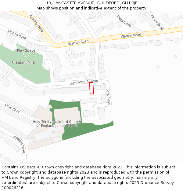 19, LANCASTER AVENUE, GUILDFORD, GU1 3JR: Location map and indicative extent of plot