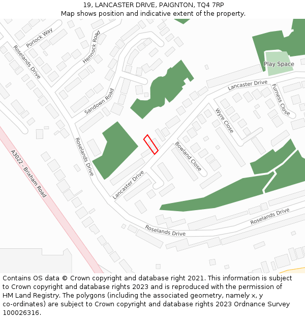 19, LANCASTER DRIVE, PAIGNTON, TQ4 7RP: Location map and indicative extent of plot