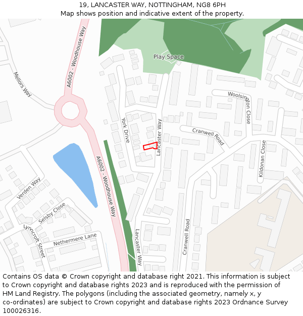 19, LANCASTER WAY, NOTTINGHAM, NG8 6PH: Location map and indicative extent of plot