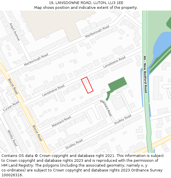 19, LANSDOWNE ROAD, LUTON, LU3 1EE: Location map and indicative extent of plot