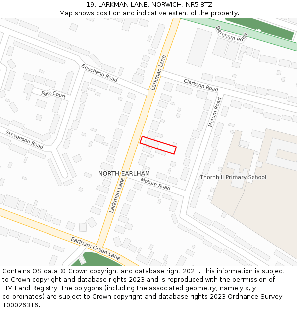19, LARKMAN LANE, NORWICH, NR5 8TZ: Location map and indicative extent of plot
