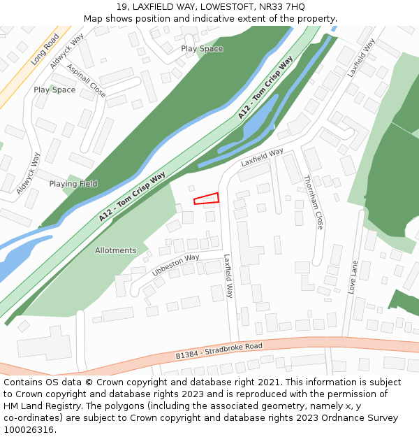 19, LAXFIELD WAY, LOWESTOFT, NR33 7HQ: Location map and indicative extent of plot