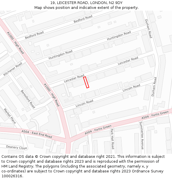 19, LEICESTER ROAD, LONDON, N2 9DY: Location map and indicative extent of plot