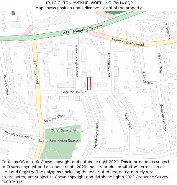19, LEIGHTON AVENUE, WORTHING, BN14 8QP: Location map and indicative extent of plot