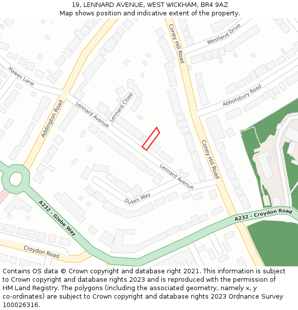 19, LENNARD AVENUE, WEST WICKHAM, BR4 9AZ: Location map and indicative extent of plot
