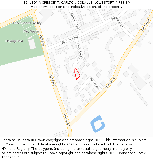 19, LEONA CRESCENT, CARLTON COLVILLE, LOWESTOFT, NR33 8JY: Location map and indicative extent of plot