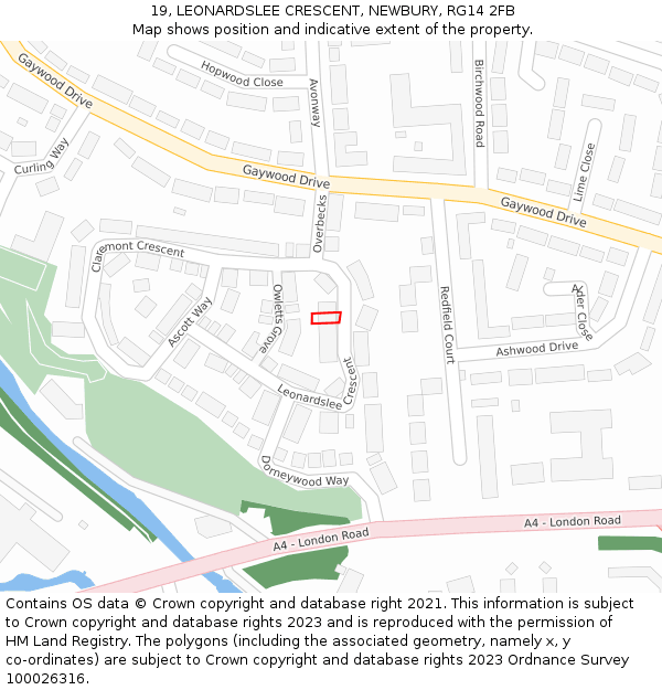 19, LEONARDSLEE CRESCENT, NEWBURY, RG14 2FB: Location map and indicative extent of plot