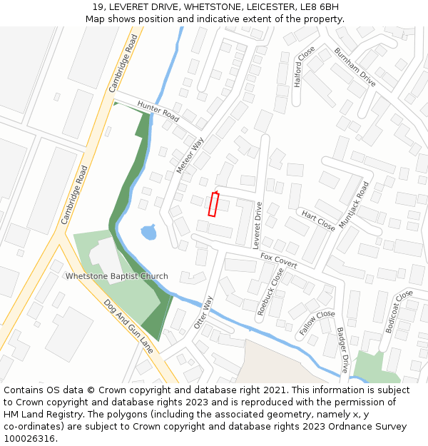 19, LEVERET DRIVE, WHETSTONE, LEICESTER, LE8 6BH: Location map and indicative extent of plot