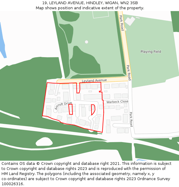 19, LEYLAND AVENUE, HINDLEY, WIGAN, WN2 3SB: Location map and indicative extent of plot