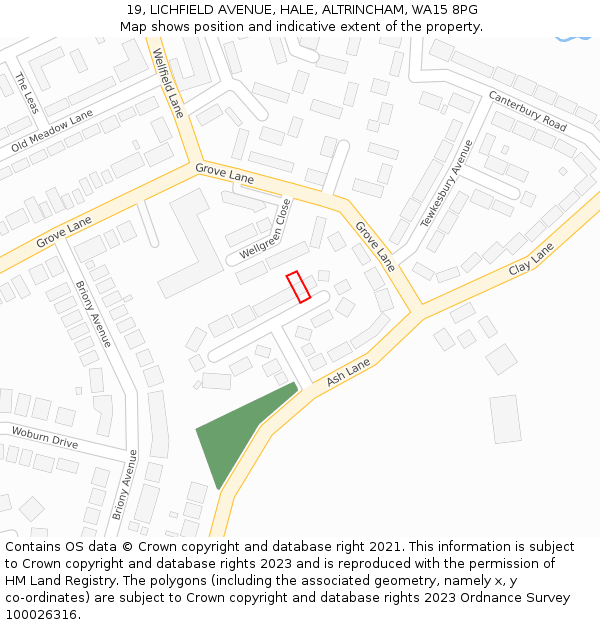 19, LICHFIELD AVENUE, HALE, ALTRINCHAM, WA15 8PG: Location map and indicative extent of plot
