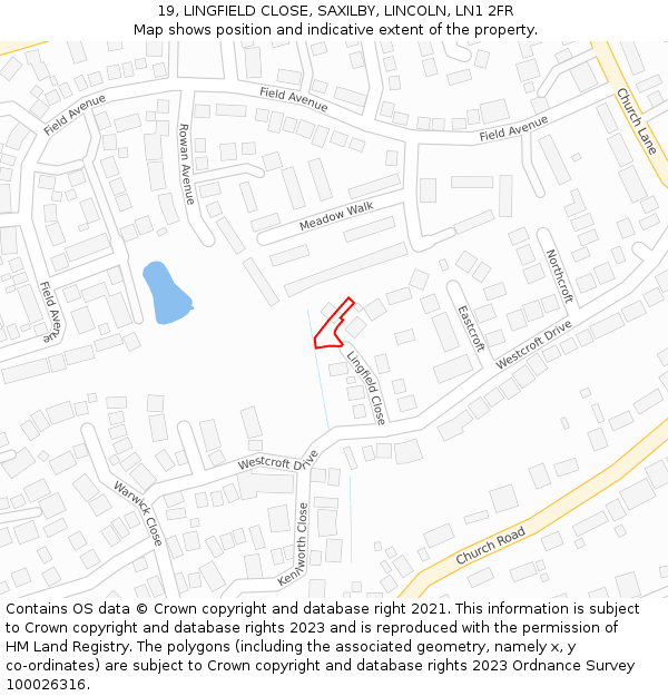 19, LINGFIELD CLOSE, SAXILBY, LINCOLN, LN1 2FR: Location map and indicative extent of plot