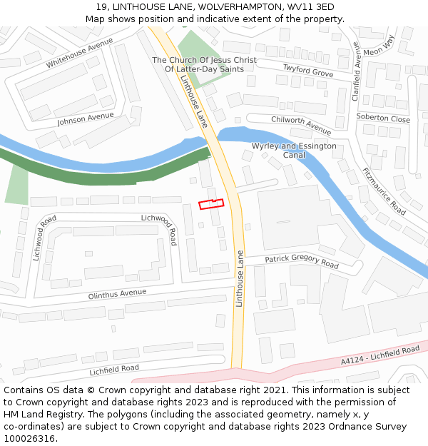 19, LINTHOUSE LANE, WOLVERHAMPTON, WV11 3ED: Location map and indicative extent of plot
