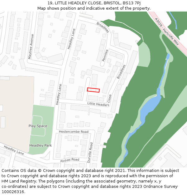 19, LITTLE HEADLEY CLOSE, BRISTOL, BS13 7PJ: Location map and indicative extent of plot