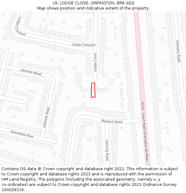 19, LODGE CLOSE, ORPINGTON, BR6 0QQ: Location map and indicative extent of plot
