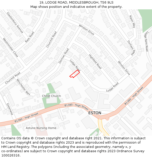19, LODGE ROAD, MIDDLESBROUGH, TS6 9LS: Location map and indicative extent of plot