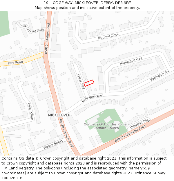 19, LODGE WAY, MICKLEOVER, DERBY, DE3 9BE: Location map and indicative extent of plot