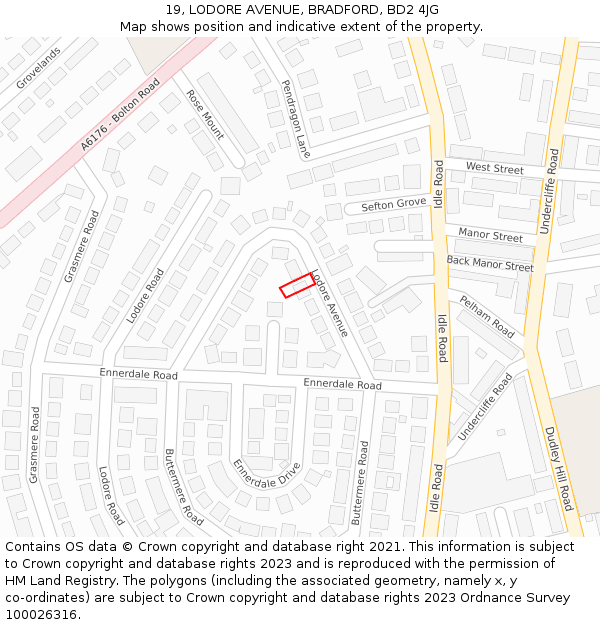 19, LODORE AVENUE, BRADFORD, BD2 4JG: Location map and indicative extent of plot