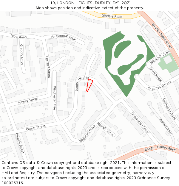 19, LONDON HEIGHTS, DUDLEY, DY1 2QZ: Location map and indicative extent of plot