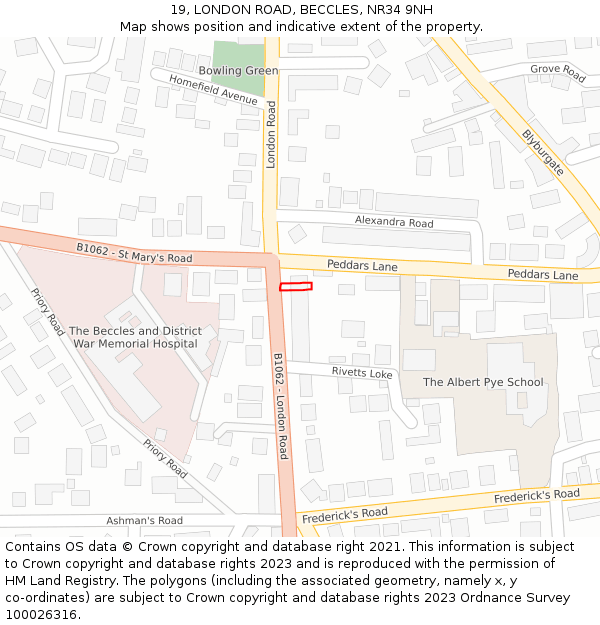 19, LONDON ROAD, BECCLES, NR34 9NH: Location map and indicative extent of plot