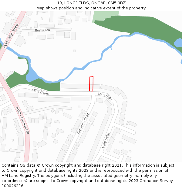 19, LONGFIELDS, ONGAR, CM5 9BZ: Location map and indicative extent of plot