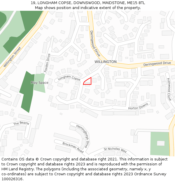 19, LONGHAM COPSE, DOWNSWOOD, MAIDSTONE, ME15 8TL: Location map and indicative extent of plot