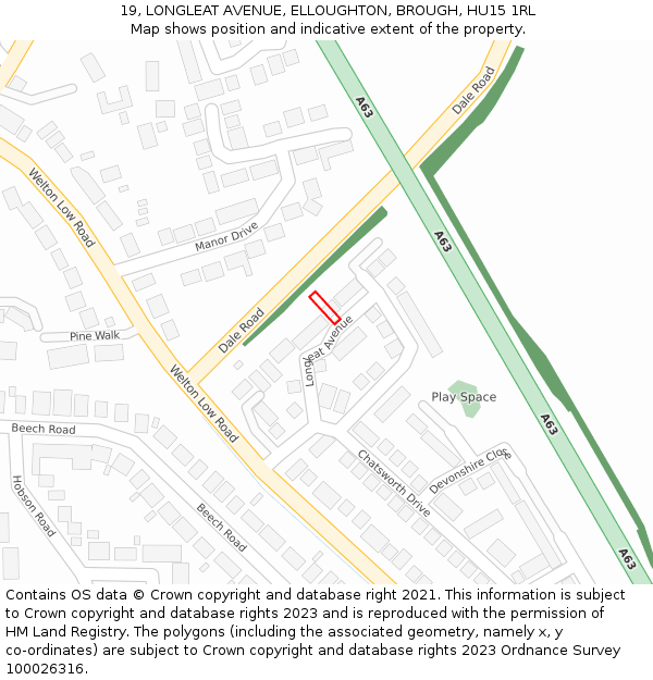 19, LONGLEAT AVENUE, ELLOUGHTON, BROUGH, HU15 1RL: Location map and indicative extent of plot