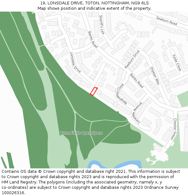 19, LONSDALE DRIVE, TOTON, NOTTINGHAM, NG9 6LS: Location map and indicative extent of plot