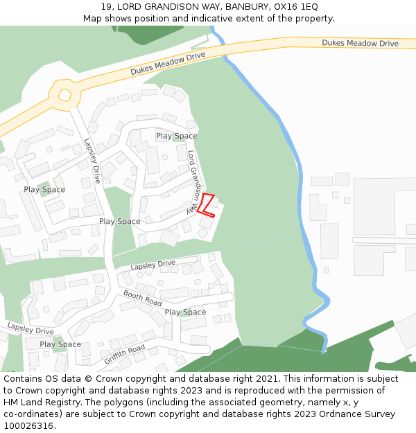 19, LORD GRANDISON WAY, BANBURY, OX16 1EQ: Location map and indicative extent of plot