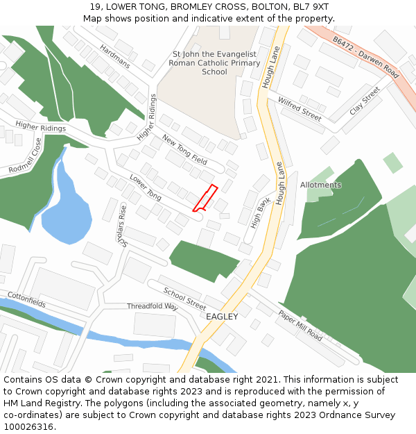 19, LOWER TONG, BROMLEY CROSS, BOLTON, BL7 9XT: Location map and indicative extent of plot