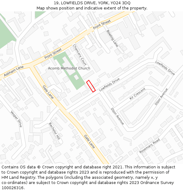 19, LOWFIELDS DRIVE, YORK, YO24 3DQ: Location map and indicative extent of plot
