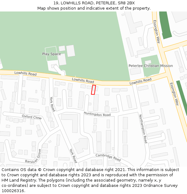 19, LOWHILLS ROAD, PETERLEE, SR8 2BX: Location map and indicative extent of plot