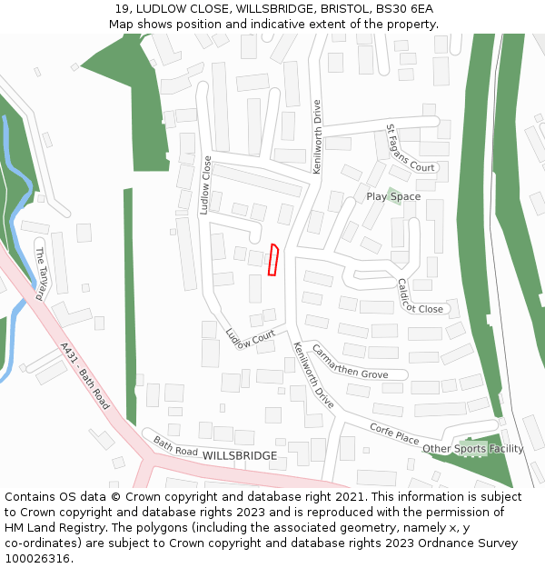 19, LUDLOW CLOSE, WILLSBRIDGE, BRISTOL, BS30 6EA: Location map and indicative extent of plot