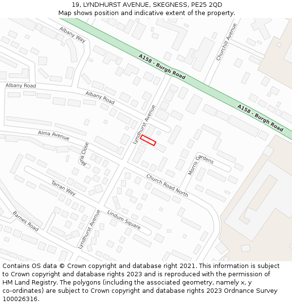 19, LYNDHURST AVENUE, SKEGNESS, PE25 2QD: Location map and indicative extent of plot