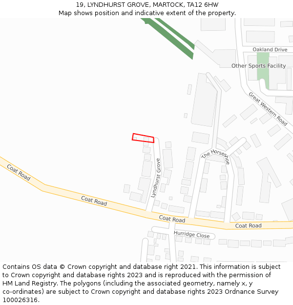 19, LYNDHURST GROVE, MARTOCK, TA12 6HW: Location map and indicative extent of plot