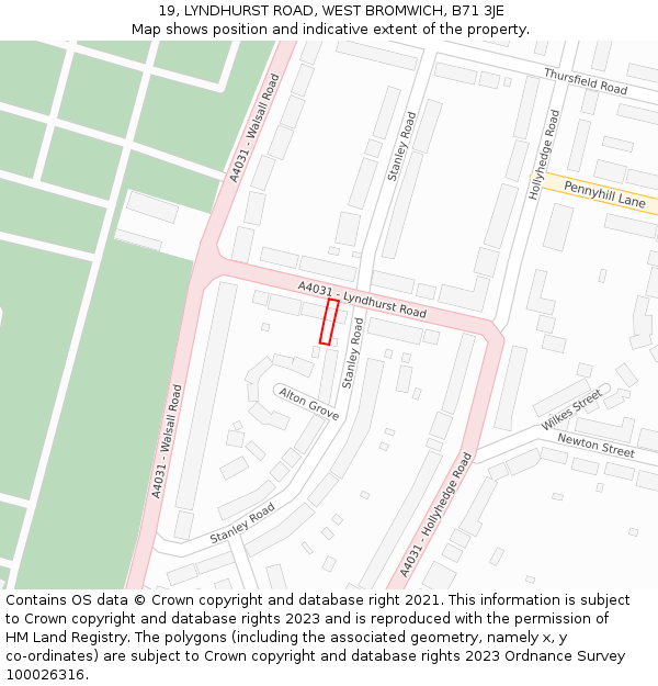 19, LYNDHURST ROAD, WEST BROMWICH, B71 3JE: Location map and indicative extent of plot
