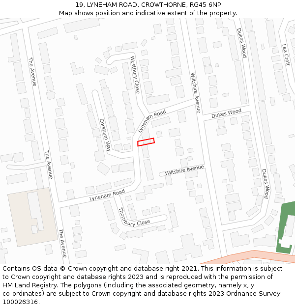 19, LYNEHAM ROAD, CROWTHORNE, RG45 6NP: Location map and indicative extent of plot