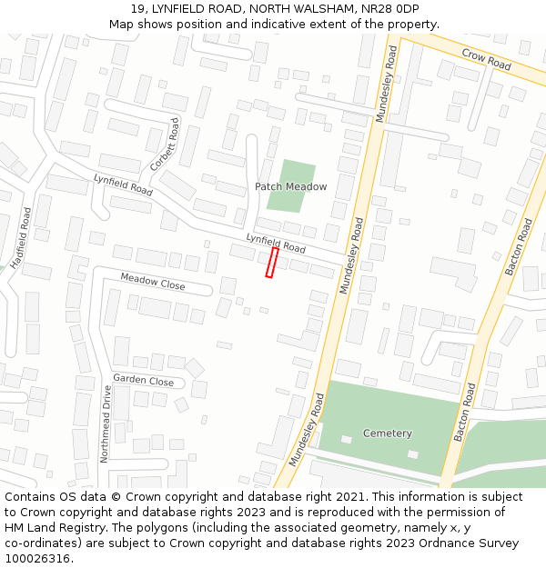 19, LYNFIELD ROAD, NORTH WALSHAM, NR28 0DP: Location map and indicative extent of plot