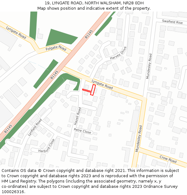 19, LYNGATE ROAD, NORTH WALSHAM, NR28 0DH: Location map and indicative extent of plot
