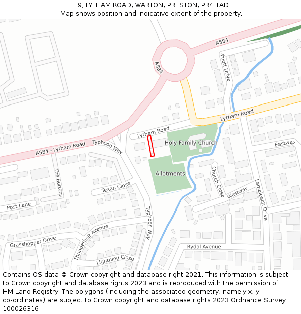 19, LYTHAM ROAD, WARTON, PRESTON, PR4 1AD: Location map and indicative extent of plot