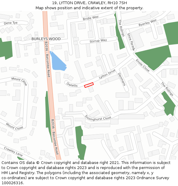 19, LYTTON DRIVE, CRAWLEY, RH10 7SH: Location map and indicative extent of plot