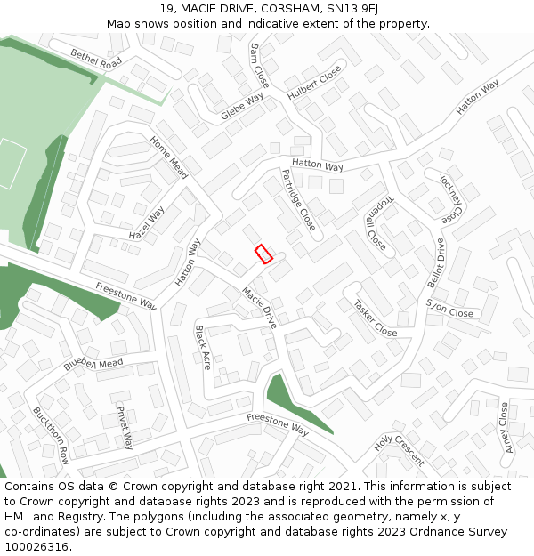 19, MACIE DRIVE, CORSHAM, SN13 9EJ: Location map and indicative extent of plot