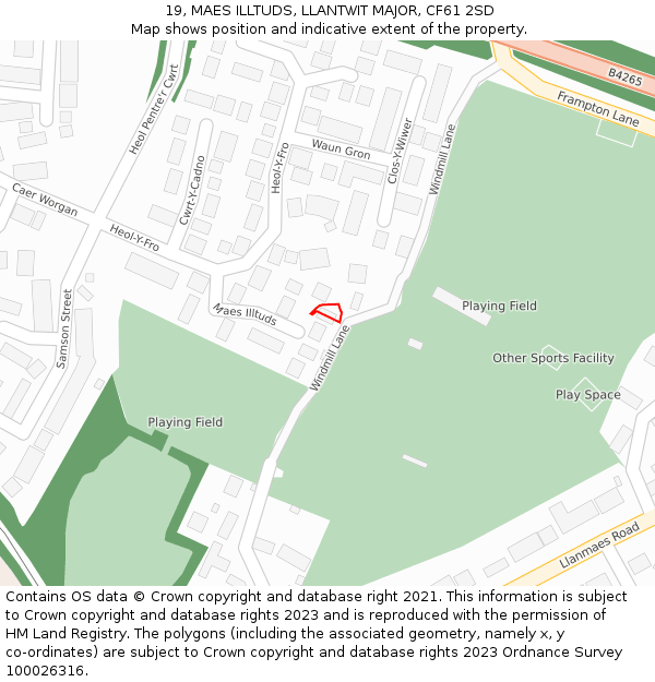 19, MAES ILLTUDS, LLANTWIT MAJOR, CF61 2SD: Location map and indicative extent of plot
