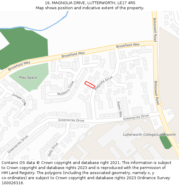 19, MAGNOLIA DRIVE, LUTTERWORTH, LE17 4RS: Location map and indicative extent of plot