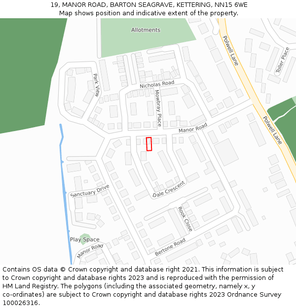 19, MANOR ROAD, BARTON SEAGRAVE, KETTERING, NN15 6WE: Location map and indicative extent of plot